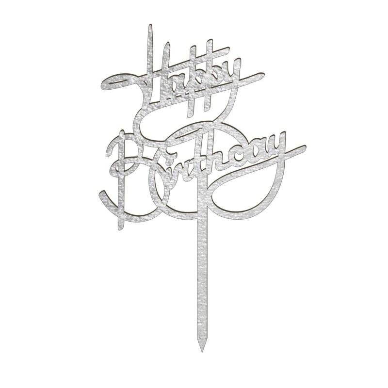 Topper tort Happy Birthday, Inedit Print, TC607, Argintiu, 10 cm