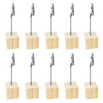 Set 10 suporturi numere masa, gxwcyi, otel inoxidabil/lemn, 110 x 23 mm, argintiu/maro