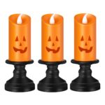 Set 3 lumanari decorative Koungiam, Tema Halloween, Lumina LED, Plastic, 5.5x13 cm, Portocaliu/Negru