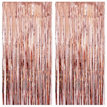 Set 2 bucati perdea decorativa, It's Party Time, din folie rose gold metalizat pentru petreceri aniversare