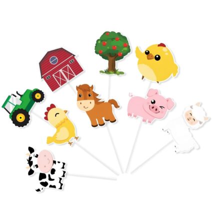 Set 27 decoratiuni tort, Farm Cartoon, multicolor
