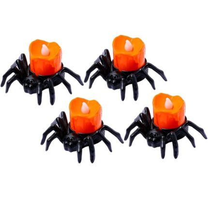 Decoratiuni luminoase pentru Halloween, sub forma de sfesnic cu lumanare, Ronyes®, 4 piese, Negru