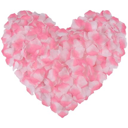 Set de petale artificiale de trandafir, Darklove, 2000 Bucati, Reutilizabile, Nu se decoloreaza, Usor de asortat, Decor romantic pentru nunta, cerere in casatorie, petrecere de aniversare, Material textil, 5x5 cm, Roz/Alb