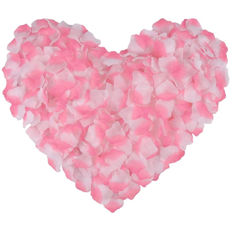 Set de petale artificiale de trandafir, Darklove, 2000 Bucati, Reutilizabile, Nu se decoloreaza, Usor de asortat, Decor romantic pentru nunta, cerere in casatorie, petrecere de aniversare, Material textil, 5x5 cm, Roz/Alb