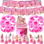 Set 18 baloane copii, Barbie, Petrecere Aniversara, Latex, 1 Banner La multi ani, 12 Cupcake Topper, 1 Cake Topper, Multicolor