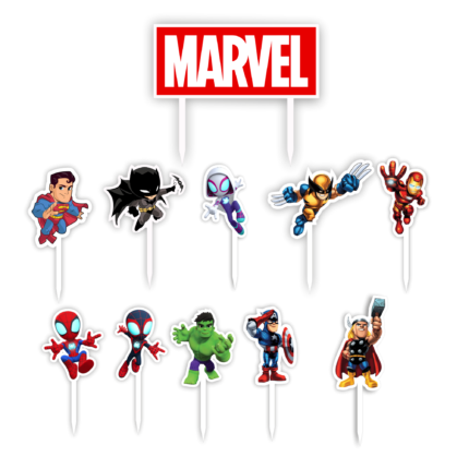 Set accesorii tort UV Eroii Marvel, Inedit Print, TC849, MDF, 11 bucati
