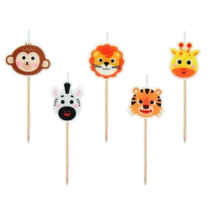 Set 5 lumanari pentru tort, Animale din savana, multicolor