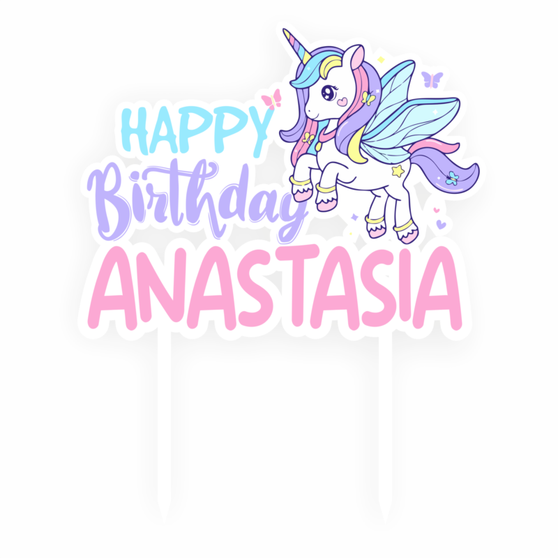 Topper tort UV, Personalizat cu nume, Unicorn, Inedit Print, MDF, TC1008,13 cm