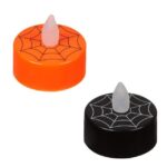Set 6 lumanare pentru petrecere Halloween, design panza de paianjen, 4x2 cm, portocaliu cu negru