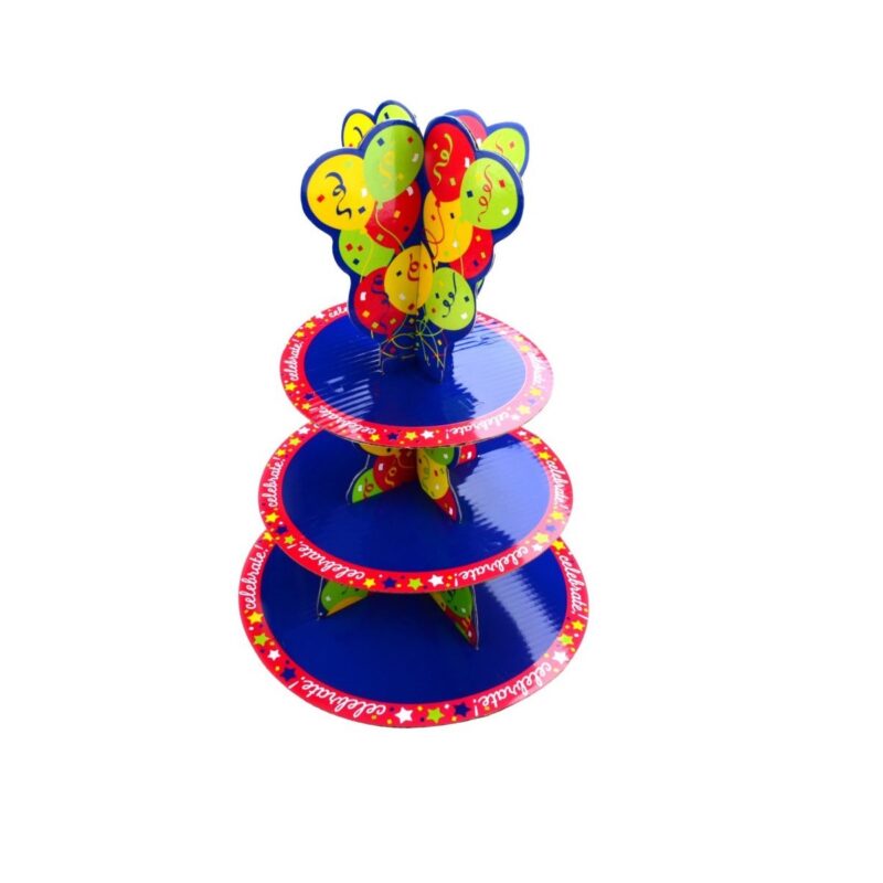 Suport prajituri, briose din carton Happy Birthday, 30 cm
