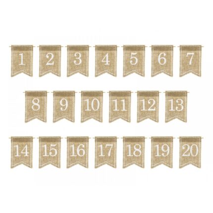 Numere de masa din iuta, Deco, Maro/Alb, 7x10.5cm, 20buc/set