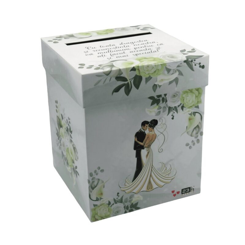 Cutie dar(bani) Nunta, nepersonalizata, design floral verde, model cu miri - SMIBC309004,23h Events