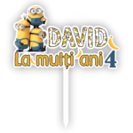 Topper tort UV Personalizat cu nume si varsta Minion, Inedit Print, TC629, MDF, 10 cm