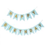 Banner Happy Birthday, Ghirlanda, 2.5m x 17cm, Albastru deschis, Ropet