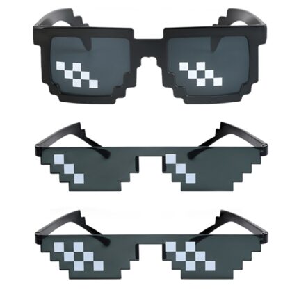 Set 3 perechi ochelari de soare, Rqiurpn, Thug Life Deal WIth It, stil pixel 8-BIT LIFE, negru, marime universala