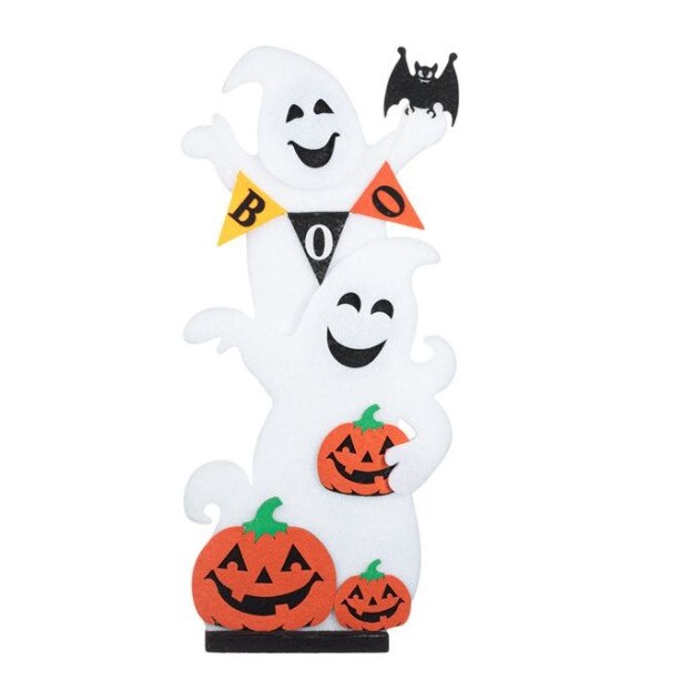 Decoratiune dovleci, liliac si fantome prietenoase, pentru decor Halloween, 30x70 cm, portocaliu cu alb