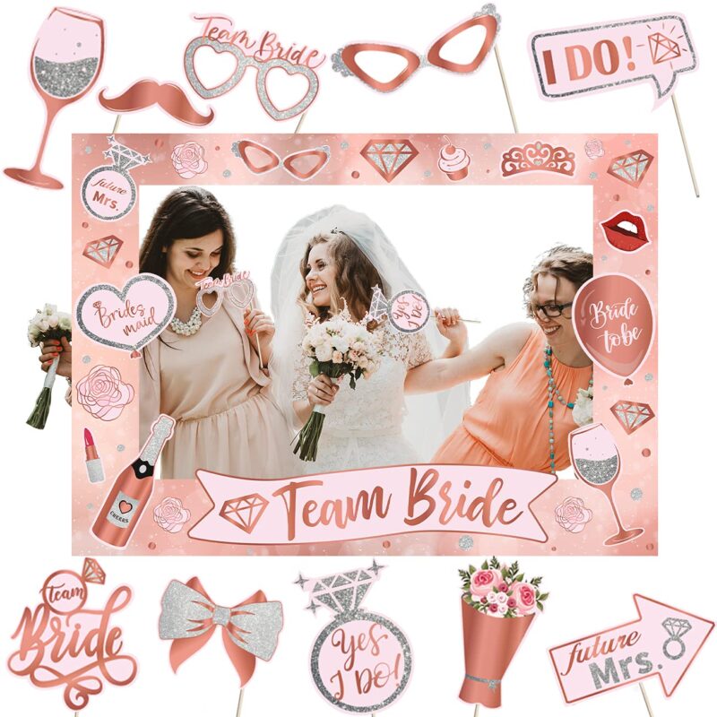 Set decoratiuni petrecere bridal shower WALALLA, rama foto "bride to be", 23 accesorii, roz