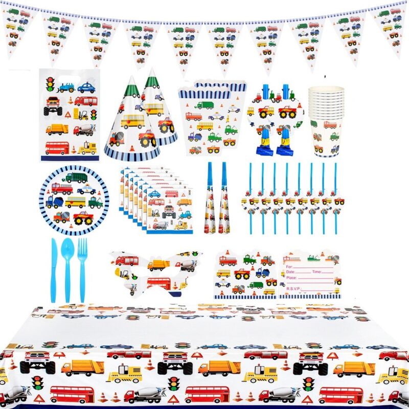 Set pentru petrecere WALALLA, tematica camioane, 10 persoane, multicolor