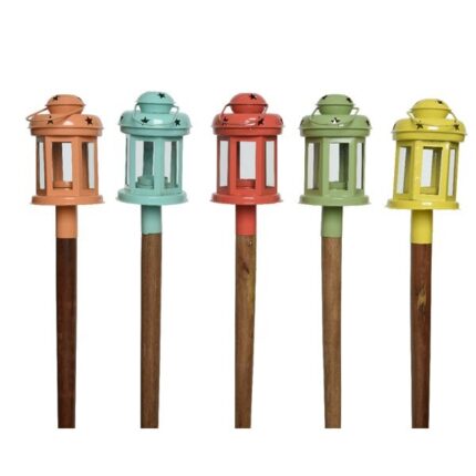 Set 4 felinare decorative de gradina, Metal/Lemn, Multicolor, 60/10 cm