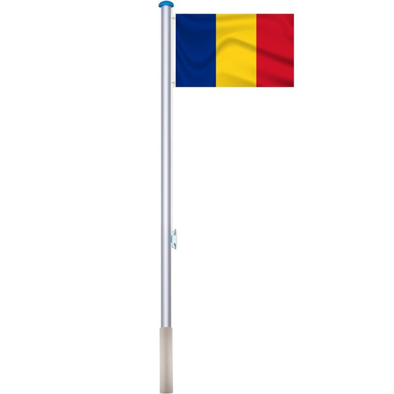 Stalp pentru steag, cu drapelul Romaniei, Timeless Tools, drapel cu doua fete de 90x150 cm