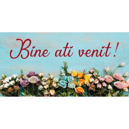 Banner "Bine ati venit" model cu multe flori, 75x150 cm