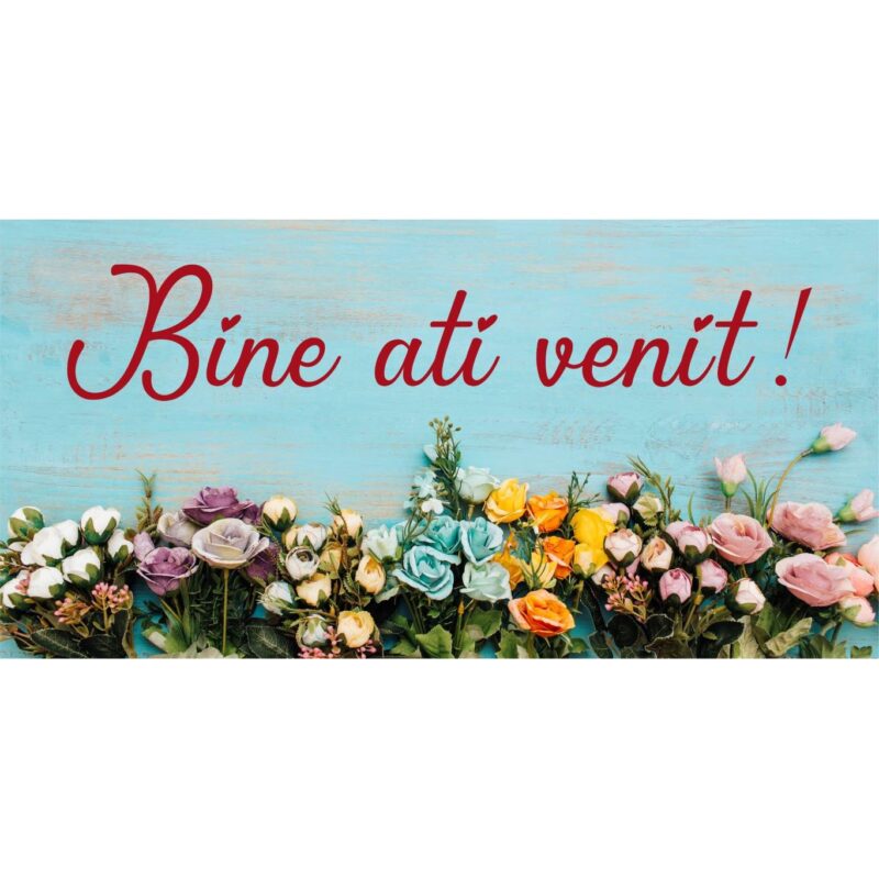 Banner "Bine ati venit" model cu multe flori, 75x150 cm