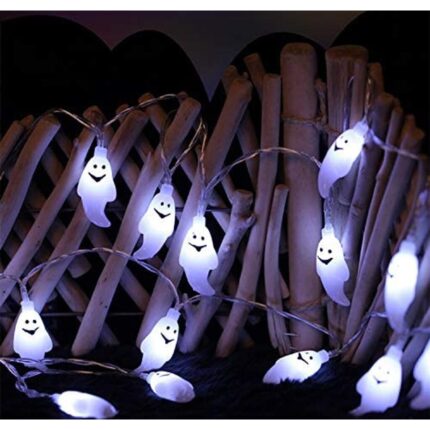 Ghirlanda LED pentru Halloween, Amrinugl, Model fantoma, 20 becuri, 3m, Negru/Alb