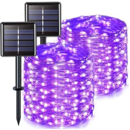 Set 2 Ghirlande Decorative Solare Halloween Violet, 200 LED, 20m, 8 Moduri, Rezistente la Apa