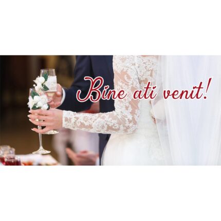 Banner "Bine ati venit" model pentru nunta cu miri, 60 x 120 cm