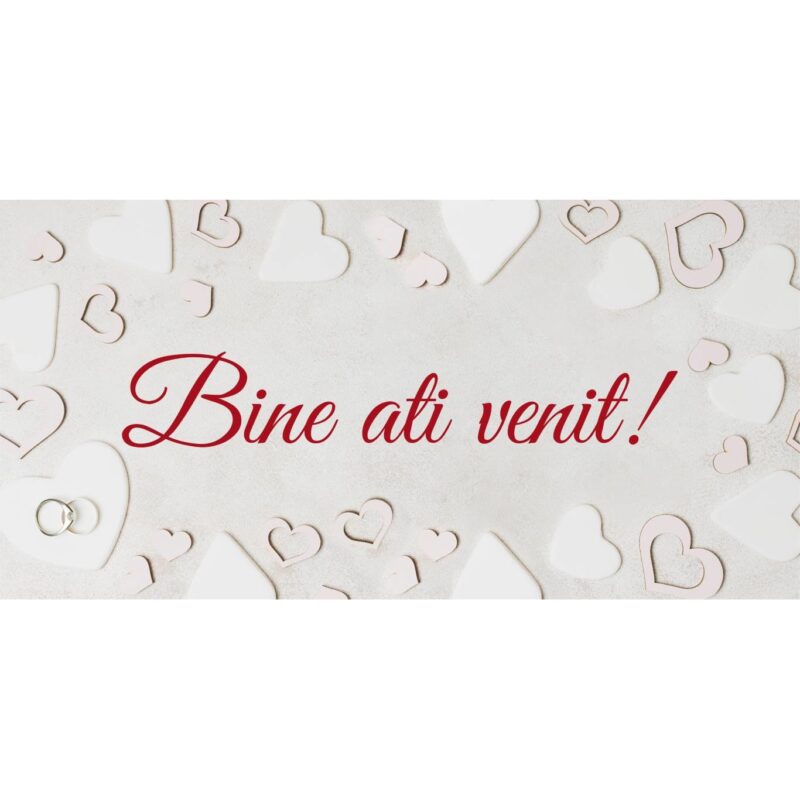 Banner "Bine ati venit" model cu fundal din inimioare, 60 x 120 cm