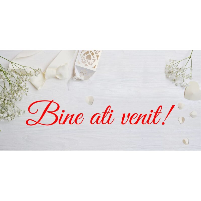 Banner "Bine ati venit" model flori albe, 50x100 cm