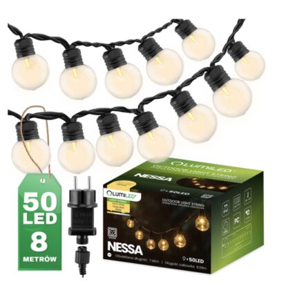 Ghirlanda Lumiled NESSA, 8m, IP44, alb cald