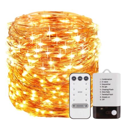 Ghirlanda LED, Lumini Sir 10m, Impermeabil IP65, Telecomanda, Lumina Alb Cald, Fara Baterii