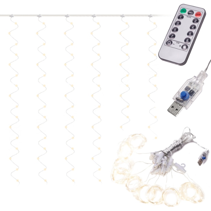 Set lumini cu LED, Tip cortina, Cu USB, Cu telecomanda, 3 m, Multicolor