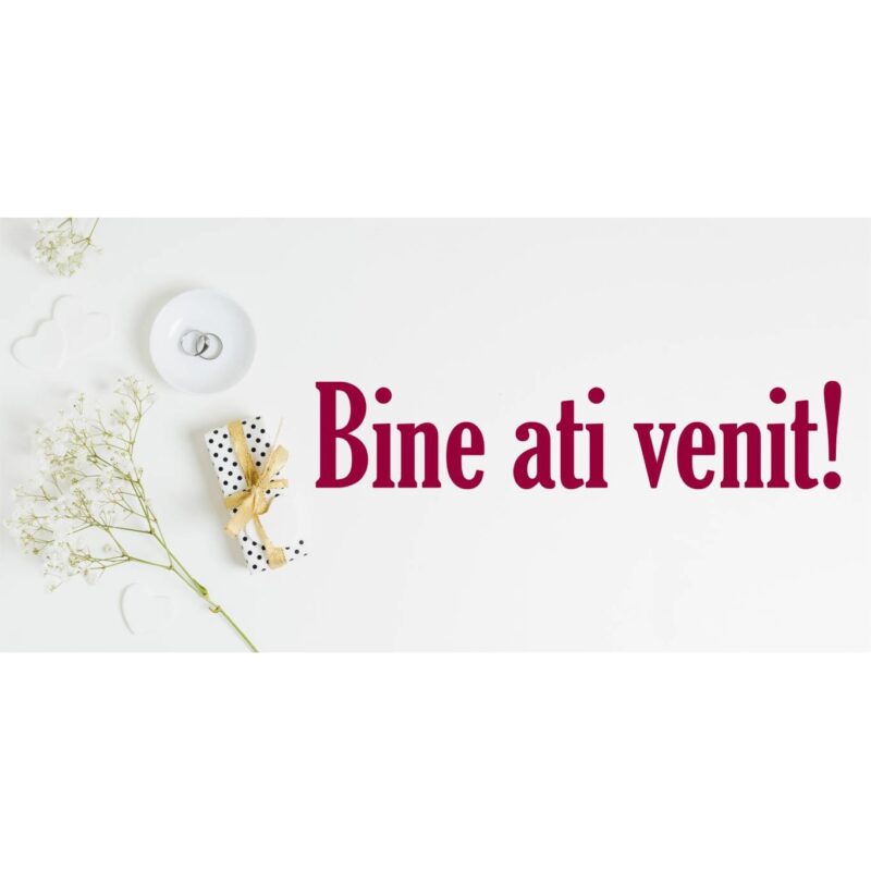 Banner "Bine ati venit" model pentru nunta cu verighete, 60 x 120 cm