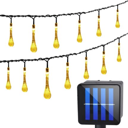Ghirlanda luminoasa 20 LED cu panou solar 580cm, lacrimi, icicles, culoare calda