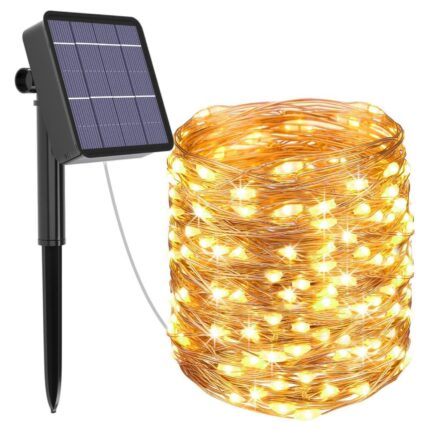 Ghirlanda de gradina, UBX®, cu panou solar, 200 LED-uri, lungime 20 m, rezistenta la apa IP44, lumina calda