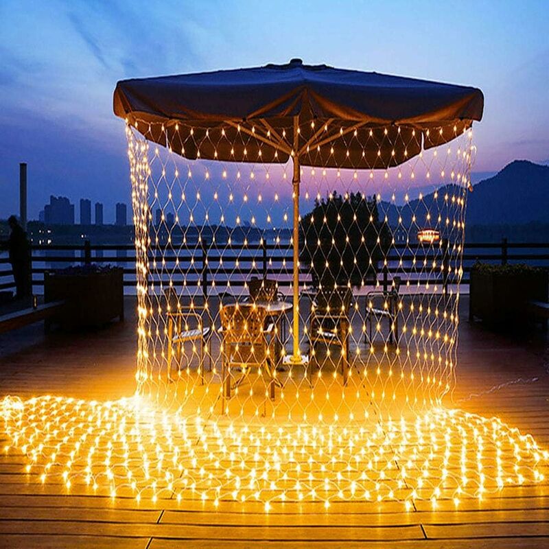 Set Lumini Tip Plasa, 192 LED-uri, Alb Cald, 2m, 8 Moduri Iluminare, pentru Interior/Exterior