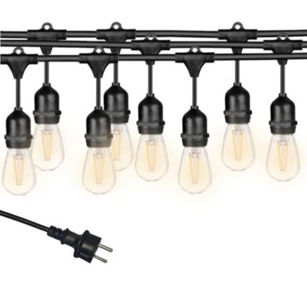Instalatie GREATON Tip Ghirlanda Luminoasa LED Pentru Interior/Exterior/Gradina, Becuri Vintage/Retro, Alimentare la Priza, Lumina Calda, Interconectabila, 2W, 3000K, Grad Protectie IP65, 10 m