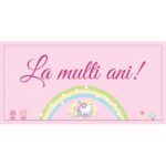 Banner "La multi ani" model roz si curcubeu, 60 x 120 cm