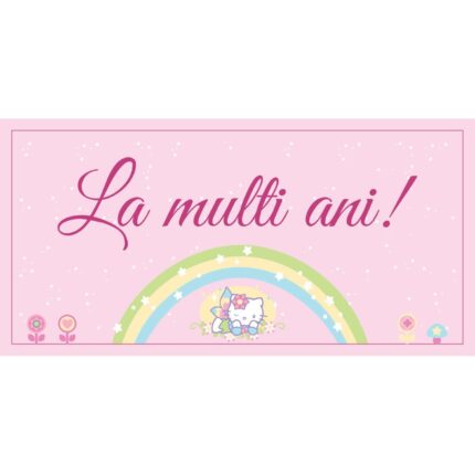 Banner "La multi ani" model roz si curcubeu, 60 x 120 cm