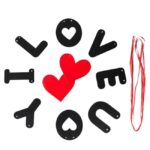 Ghirlanda decorativa din fetru, I love you, 2.6 m, Rosu-negru