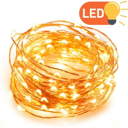 Set lumini decorative, 10m, 100 LED-uri, sarma cupru, rezistent la apa, alb cald