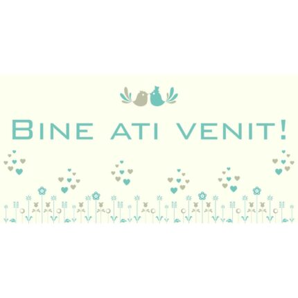 Banner "Bine ati venit" model cu flori si inimi, 60 x 120 cm