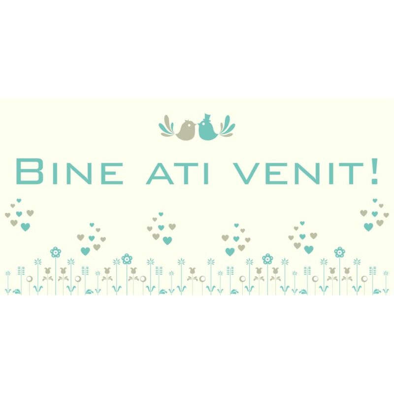 Banner "Bine ati venit" model cu flori si inimi, 60 x 120 cm