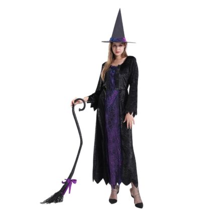 Costum Vrajitoare Halloween, Negru, Lung, cu Palarie