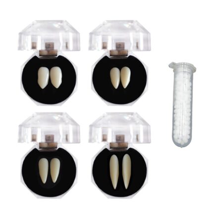 Set 4 perechi dinti de vampir Longziming, 4 dimensiuni, ABS, Alb