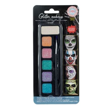 Paleta pentru Halloween cu 6 culori, Glitter si pensula, Non - Toxic, aplicabil piele pentru machiaje profesionale