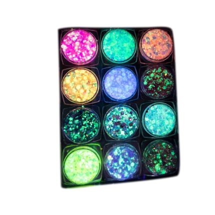 Set 12 geluri sclipitoare fluorescente, multicolor, pentru corp si fata
