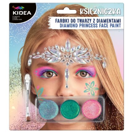 Set 3 vopsele de fata cu pensula si diamante, Kidea, Multicolor